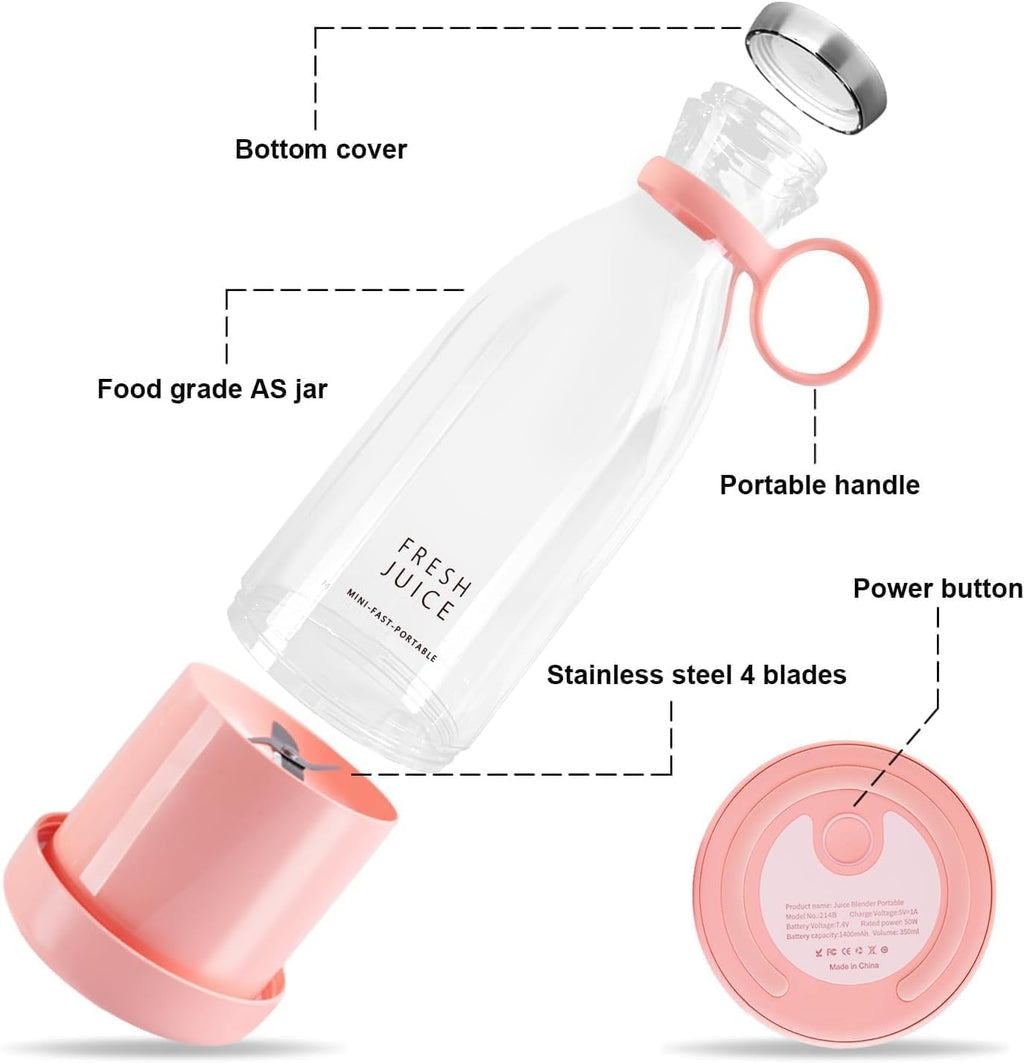 Portable Mini Blender for Fresh Juice, 4 Blade Portable Electric USB Juice Maker/Personal Size Blender for Juices, Shakes and Smoothies