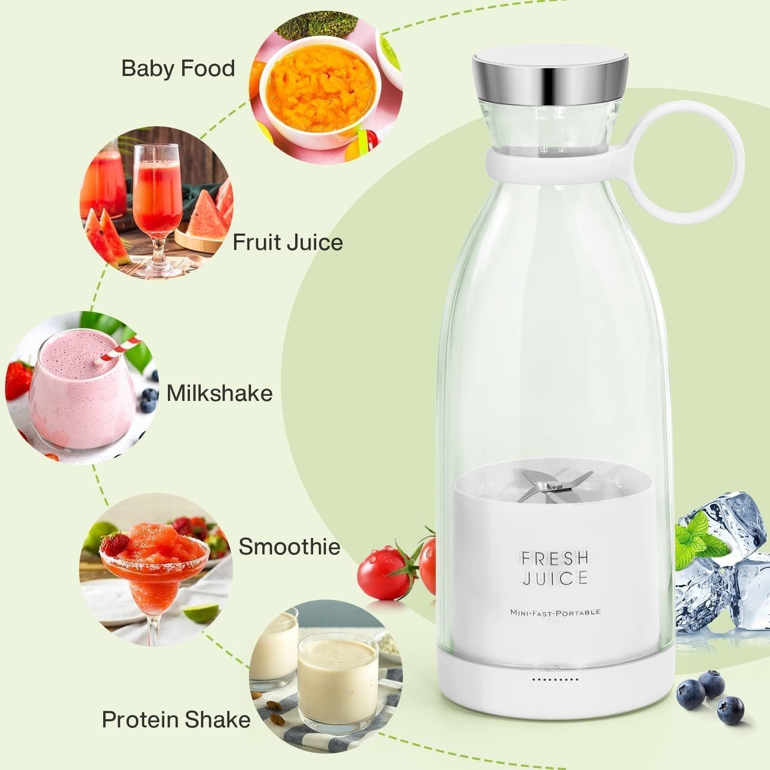 Portable Mini Blender for Fresh Juice, 4 Blade Portable Electric USB Juice Maker/Personal Size Blender for Juices, Shakes and Smoothies